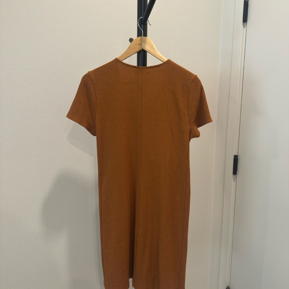 Madewell Texture & Thread Short Sleeve Side Tie Faux Wrap Brown Dress - Picture 3 of 6